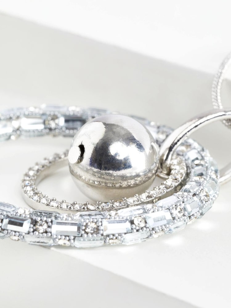 Silver Tone Open Circle Sparkle Long Pendant Necklace - Image 5 of 5 Silver Tone Open Circle Sparkle Long Pendant Necklace - Image 5 of 5