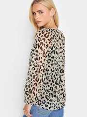 PixieGirl Petite Natural Leopard Print Tie Neck Long Sleeve Blouse - Image 2 of 4