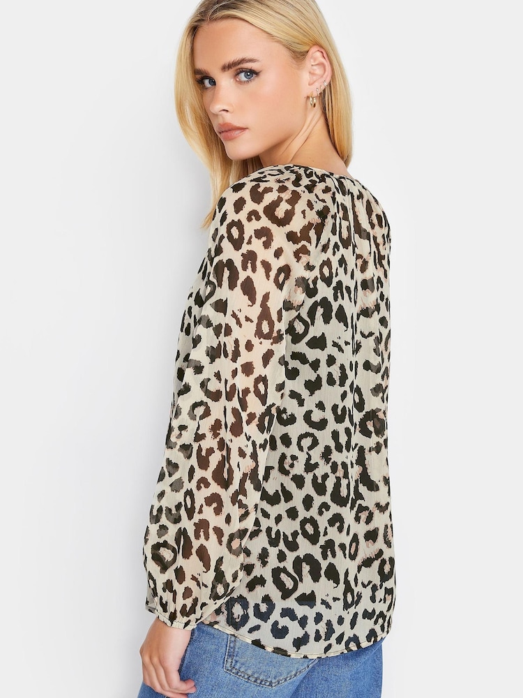 PixieGirl Petite Natural Leopard Print Tie Neck Long Sleeve Blouse - Image 2 of 4