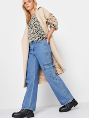 PixieGirl Petite Natural Leopard Print Tie Neck Long Sleeve Blouse - Image 3 of 4