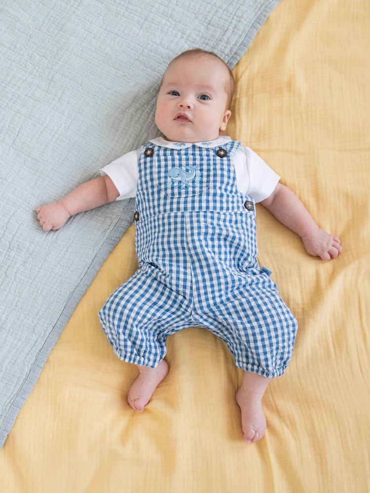 JoJo Maman Bébé Navy 2-Piece Whale Embroidered Dungarees & Body Set - Image 1 of 4