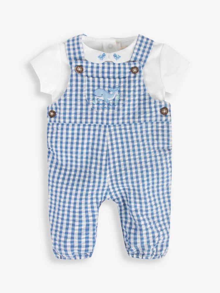 JoJo Maman Bébé Navy 2-Piece Whale Embroidered Dungarees & Body Set - Image 2 of 4