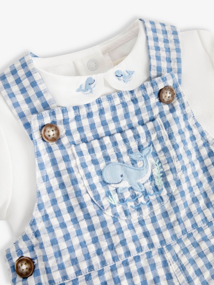 JoJo Maman Bébé Navy 2-Piece Whale Embroidered Dungarees & Body Set - Image 4 of 4