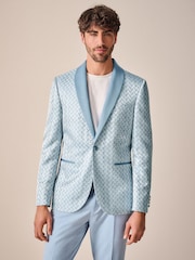 Light Blue Slim Fit Satin Jacquard Blazer - Image 1 of 10