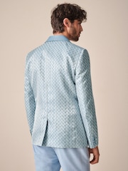 Light Blue Slim Fit Satin Jacquard Blazer - Image 2 of 10