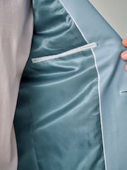 Light Blue Slim Fit Satin Jacquard Blazer - Image 4 of 10