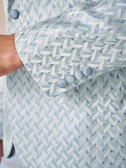 Light Blue Slim Fit Satin Jacquard Blazer - Image 5 of 10
