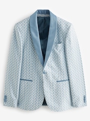 Light Blue Slim Fit Satin Jacquard Blazer - Image 6 of 10