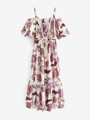 Cream/Pink Floral Off Shoulder Strappy Summer Dress - Image 6 of 7