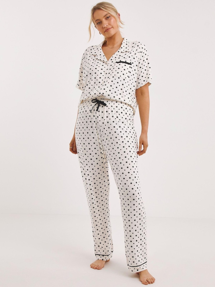 Simply Be Cream/Black Stars Pyjamas - Image 1 of 4