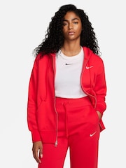 Nike Red Phoenix Fleece Mini Swoosh Oversized Full Zip Hoodie - Image 1 of 7