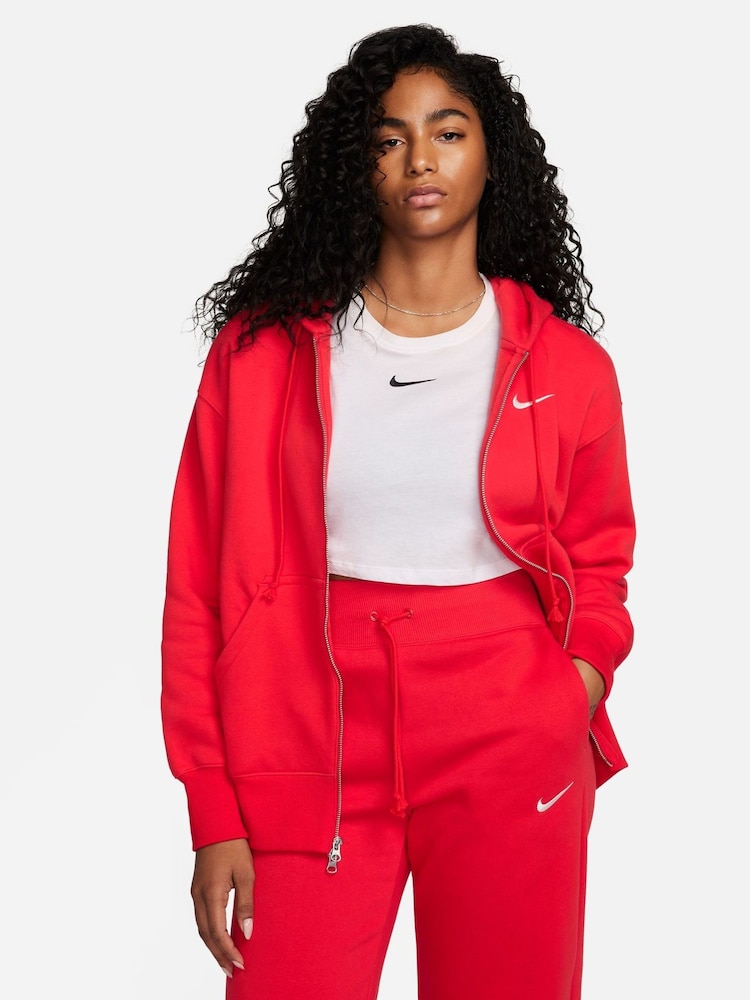 Nike Red Phoenix Fleece Mini Swoosh Oversized Full Zip Hoodie - Image 1 of 7