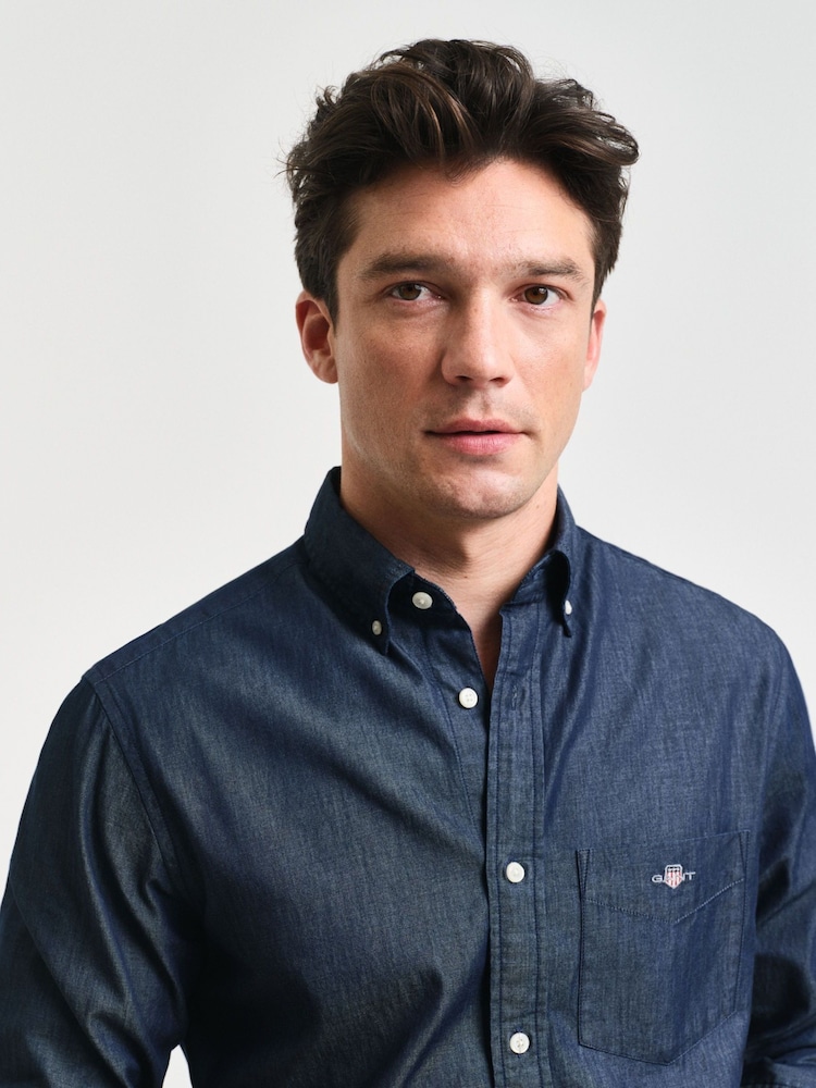 Indigo foncé - Chemise GANT en coton chambray - Image 3 of 4