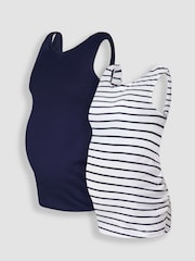 JoJo Maman Bébé Navy Blue & White Navy Blue Stripe 2-Pack Ruched Maternity Vest Tops - Image 1 of 9