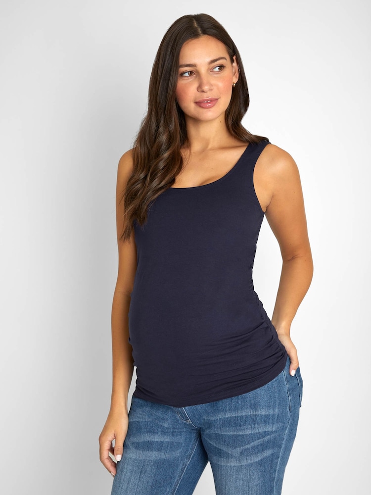 JoJo Maman Bébé Navy Blue & White Navy Blue Stripe 2-Pack Ruched Maternity Vest Tops - Image 2 of 9