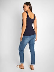 JoJo Maman Bébé Navy Blue & White Navy Blue Stripe 2-Pack Ruched Maternity Vest Tops - Image 3 of 9