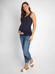 JoJo Maman Bébé Navy Blue & White Navy Blue Stripe 2-Pack Ruched Maternity Vest Tops - Image 4 of 9