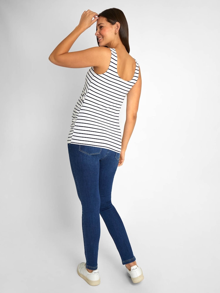 JoJo Maman Bébé Navy Blue & White Navy Blue Stripe 2-Pack Ruched Maternity Vest Tops - Image 7 of 9
