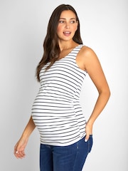 JoJo Maman Bébé Navy Blue & White Navy Blue Stripe 2-Pack Ruched Maternity Vest Tops - Image 8 of 9