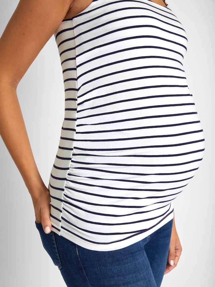 JoJo Maman Bébé Navy Blue & White Navy Blue Stripe 2-Pack Ruched Maternity Vest Tops - Image 9 of 9
