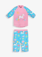 JoJo Maman Bébé Blue Unicorn UPF 50 2-Piece Sun Protection Suit - Image 4 of 9