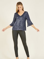 Yumi Blue Sequin Top With Fluted Sleeve - Image 4 of 5