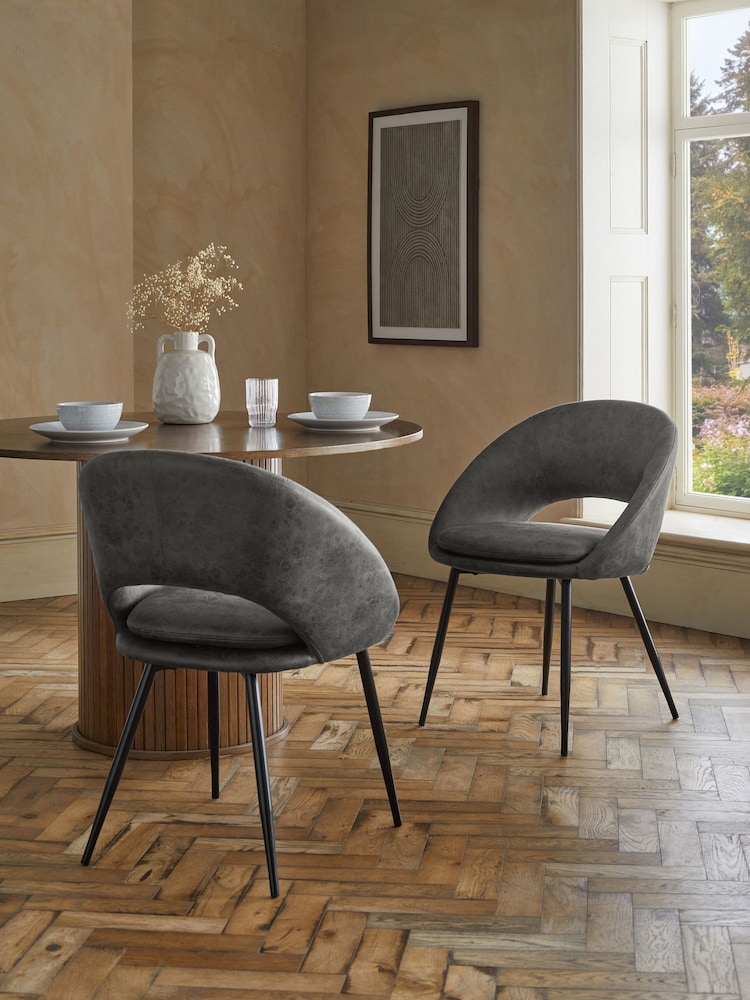 Set of 2 Monza Faux Leather Dark Grey Hewitt Upholstered Black Leg Dining Chairs - Image 1 of 8
