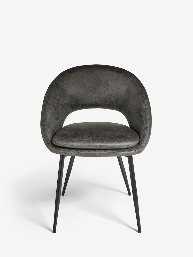 Set of 2 Monza Faux Leather Dark Grey Hewitt Upholstered Black Leg Dining Chairs - Image 2 of 8