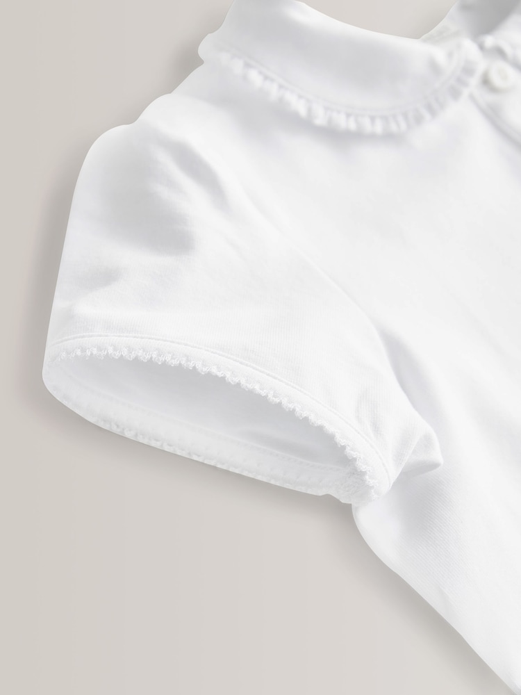 White Girls Cotton Stretch Frill Collar School Polo Tops 2 Pack (3-16yrs) - Image 9 of 9