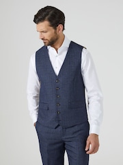Skopes Navy Woolf Check Tailored Fit Suit Waistcoat - Image 1 of 5