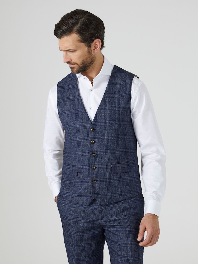 Skopes Navy Woolf Check Tailored Fit Suit Waistcoat - Image 1 of 5