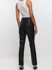 River Island Black Faux Leather Straight Leg Trousers - Image 2 of 4