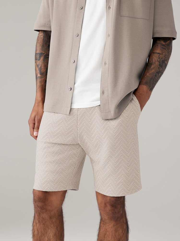 Neutral Textured Zig Zag Jersey Shorts - Image 1 of 6