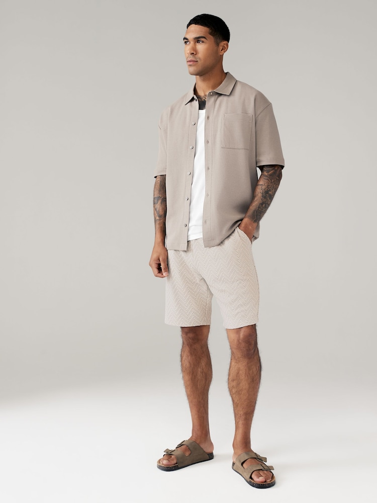 Neutral Textured Zig Zag Jersey Shorts - Image 2 of 6