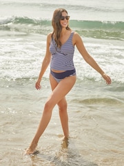 JoJo Maman Bébé Navy White Stripe Spot Frill Maternity Tankini Set - Image 1 of 6