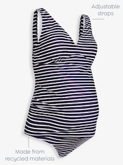 JoJo Maman Bébé Navy White Stripe Spot Frill Maternity Tankini Set - Image 3 of 6