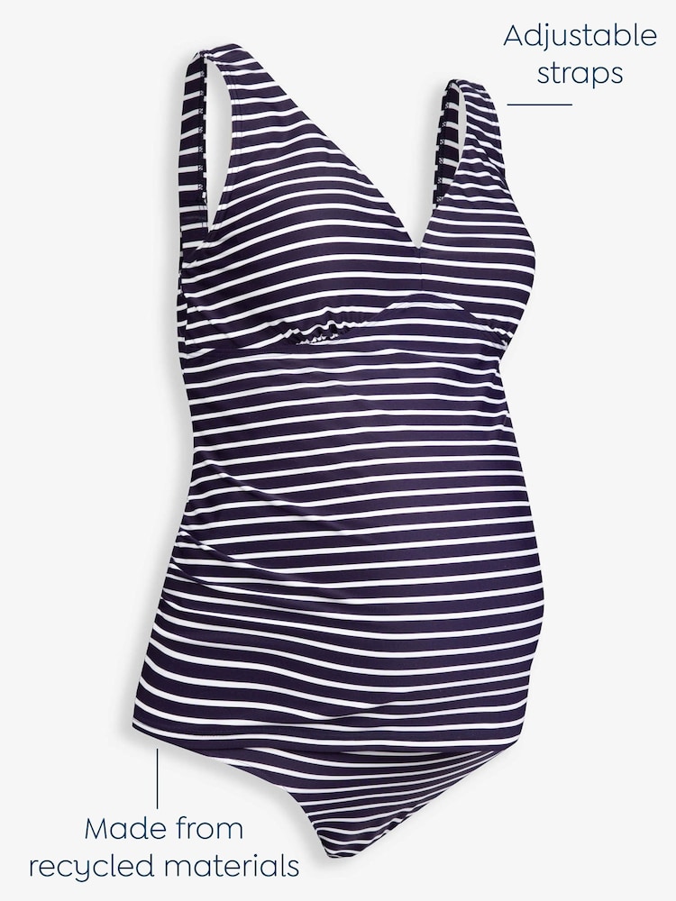 JoJo Maman Bébé Navy White Stripe Spot Frill Maternity Tankini Set - Image 3 of 6
