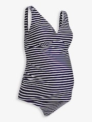 JoJo Maman Bébé Navy White Stripe Spot Frill Maternity Tankini Set - Image 5 of 6