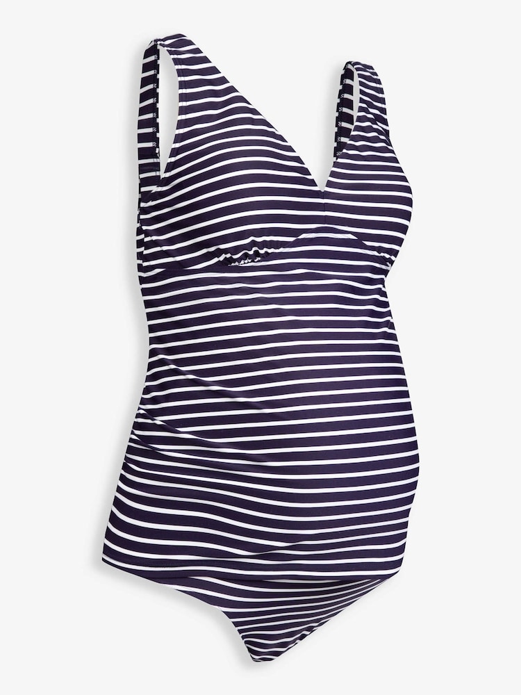 JoJo Maman Bébé Navy White Stripe Spot Frill Maternity Tankini Set - Image 5 of 6