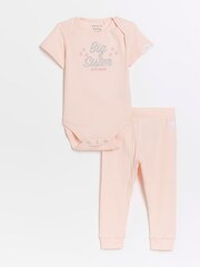 River Island Pink Girls Big Sister 100% Cotton Bodysuit And Leggings Set - Image 1 of 4