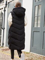 Black Longline Padded Gilet - Image 2 of 7