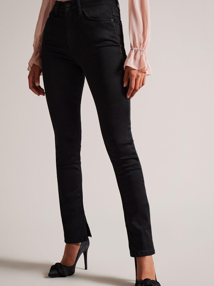 Ted Baker Slim Anetaa Sateen Finish Black Jeans With Hem Slit Detail - Image 1 of 1