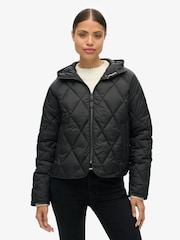 Superdry Black Hooded Quilt Liner Jacket - Image 1 of 6
