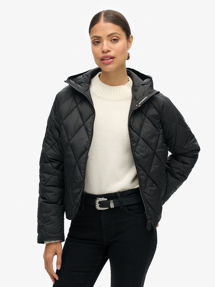 Superdry Black Hooded Quilt Liner Jacket - Image 2 of 6