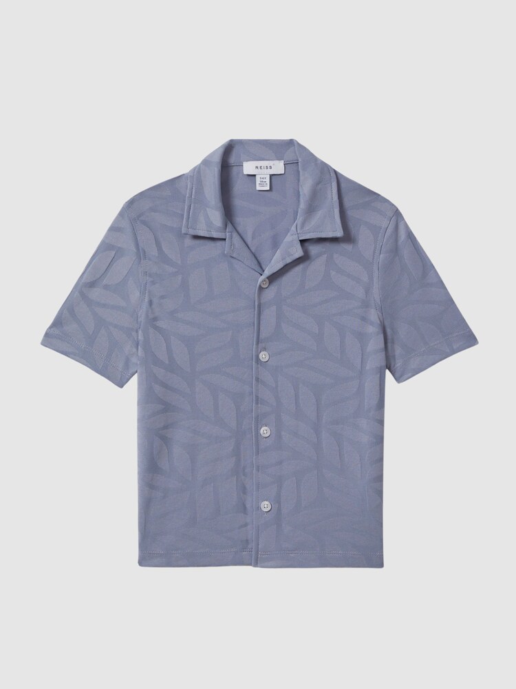 Reiss Blue Basswood Junior Printed Cuban Collar Button Through T-Shirt - Image 12 of 12