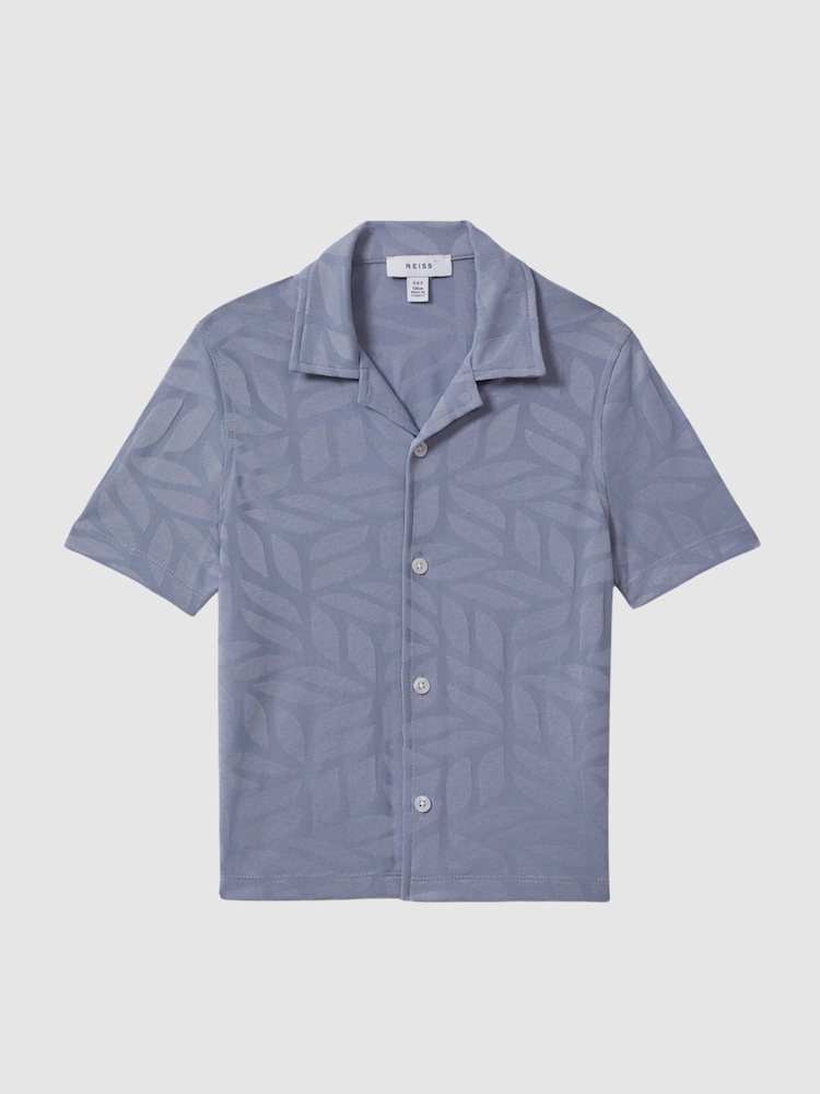 Reiss Blue Basswood Junior Printed Cuban Collar Button Through T-Shirt - Image 2 of 6
