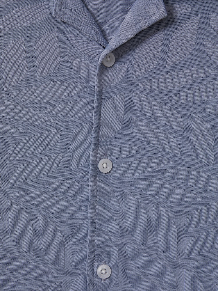 Reiss Blue Basswood Junior Printed Cuban Collar Button Through T-Shirt - Image 6 of 6