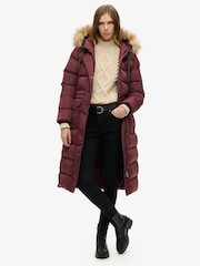 Superdry Clay Burgundy Everest Faux Fur Longline Jacket - Image 1 of 4