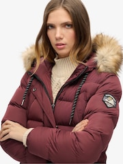 Superdry Clay Burgundy Everest Faux Fur Longline Jacket - Image 2 of 4