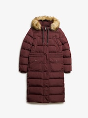 Superdry Clay Burgundy Everest Faux Fur Longline Jacket - Image 3 of 4